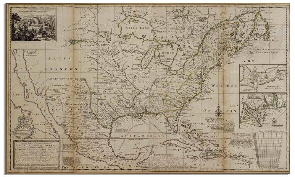 Americas Map Published in 1720 by London Cartographer Herman Moll -- Measures 25'' x 40.75''